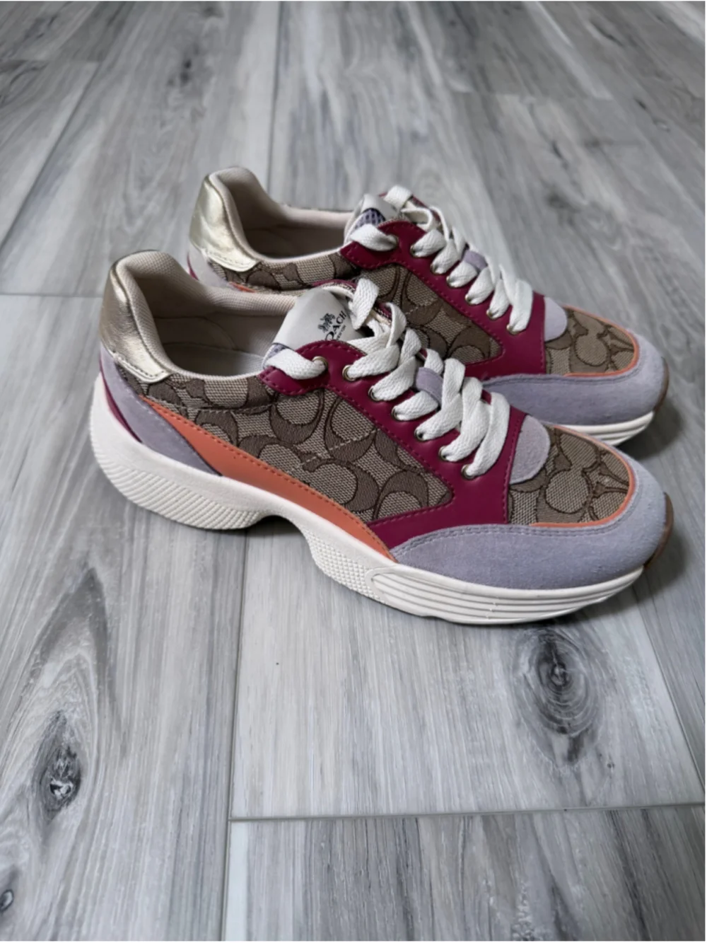 Coach C000 Women’s 7.5 Signature Canvas Suede Multicolor Platform Sneakers